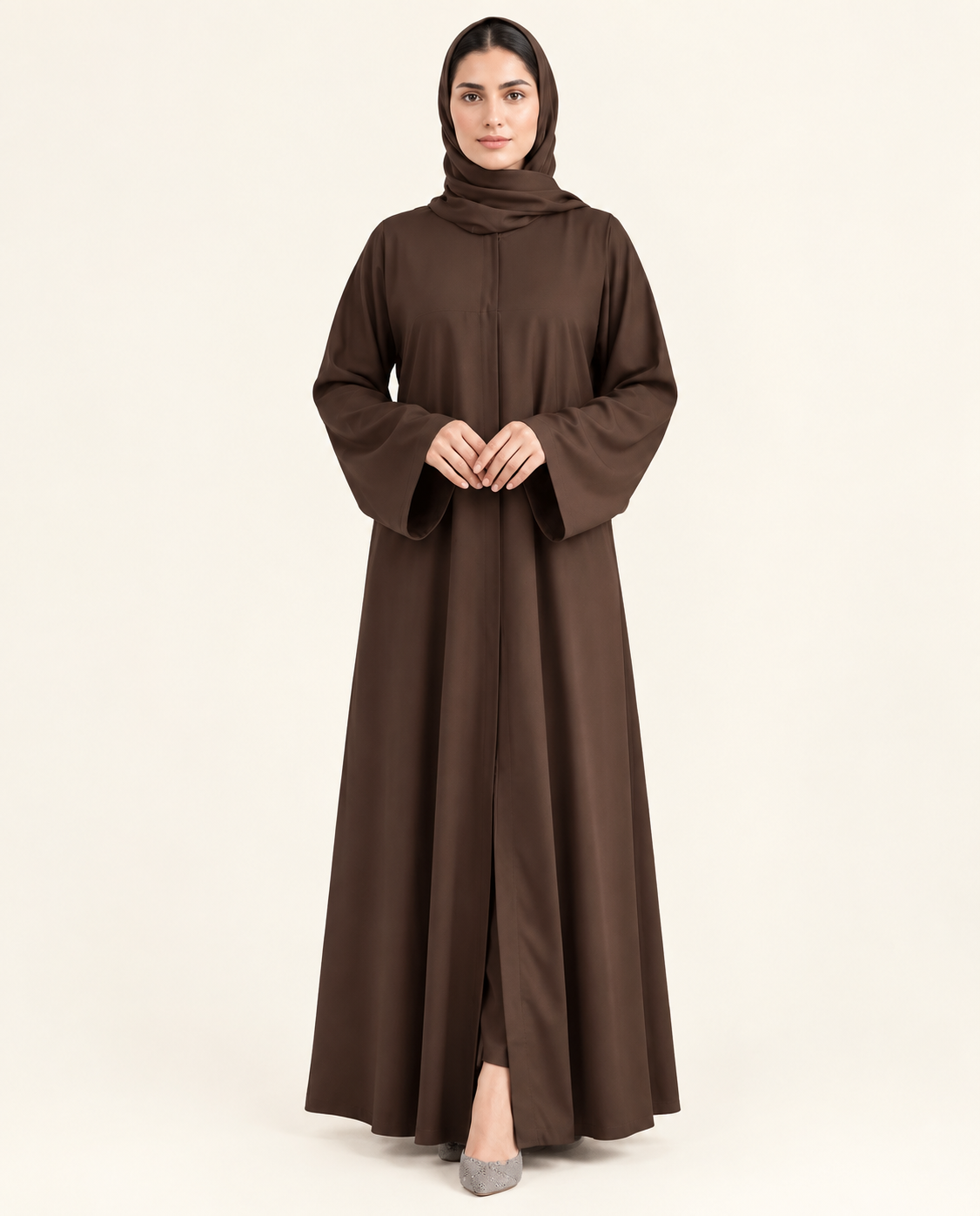 Front Open Abaya - Brown