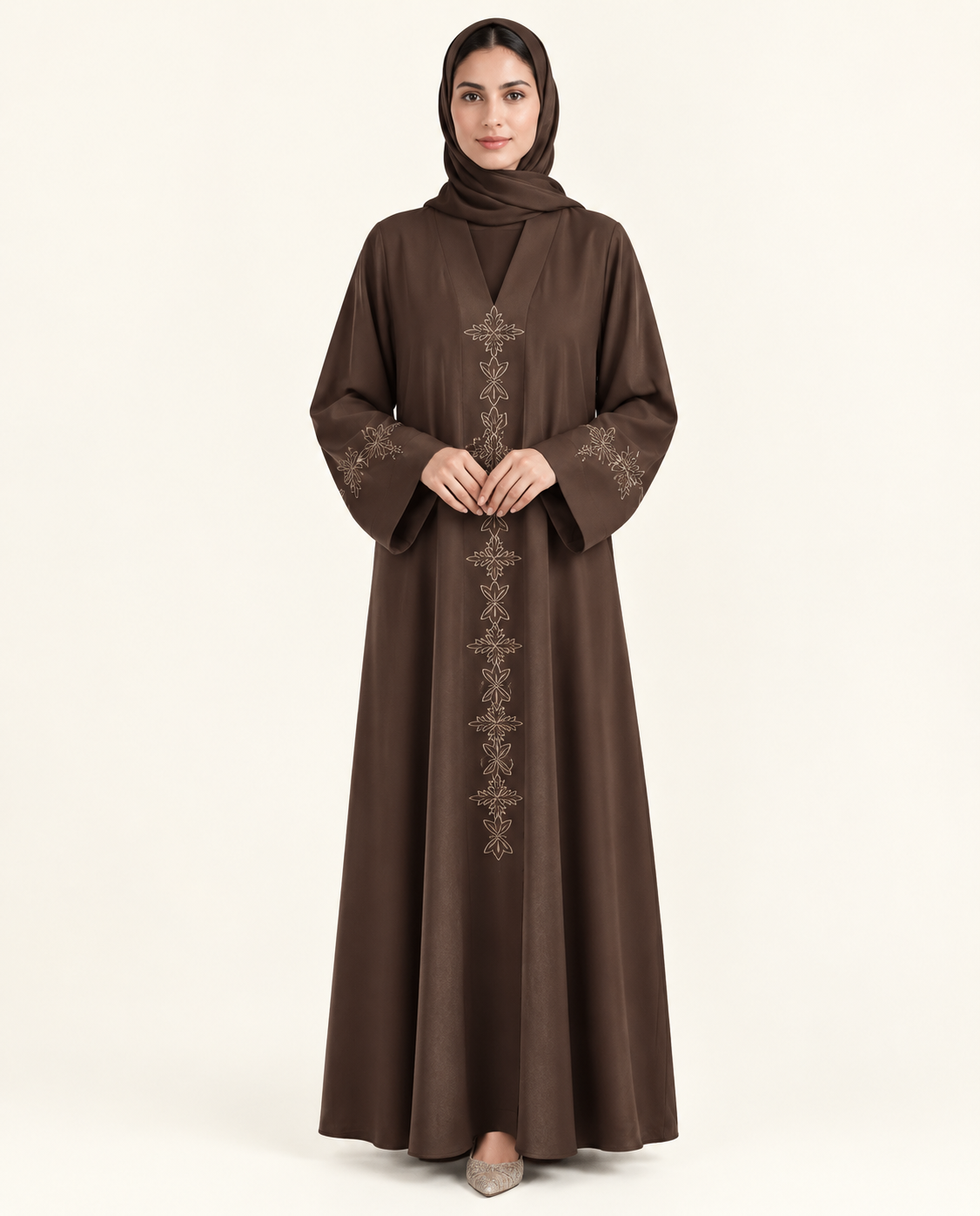 Panel Embroidery Abaya - Brown