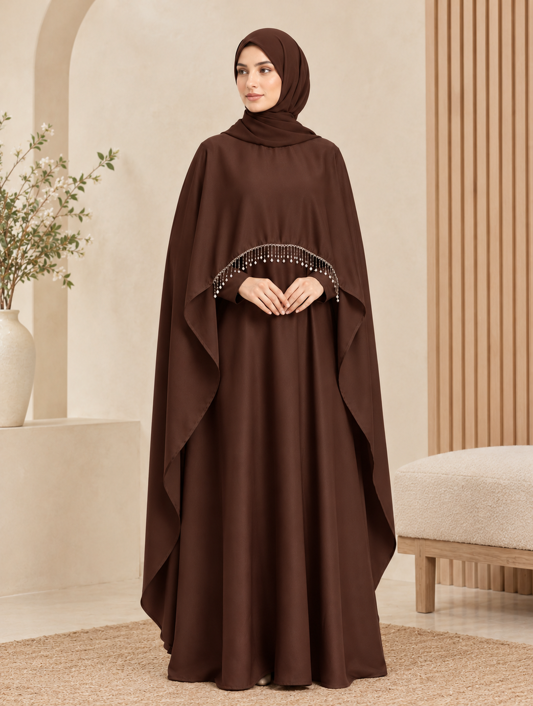 PRINCESS CAPE Abaya - 4 Piece - Chocolate Brown