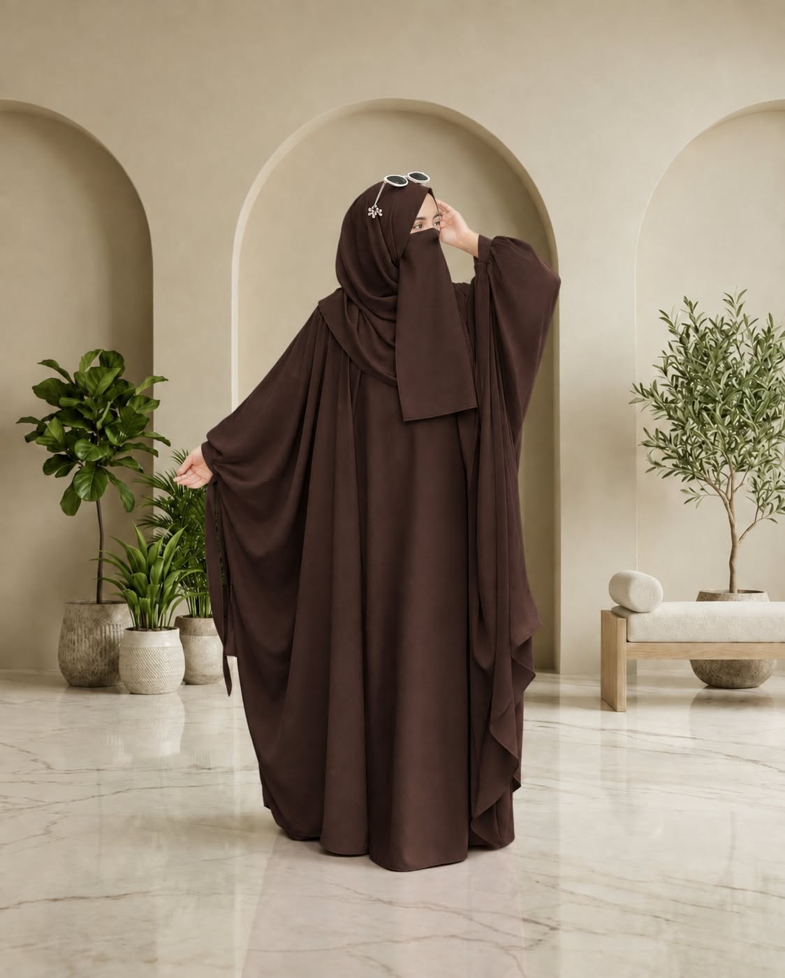 Kaftan Abaya - 4 Piece - Chocolate brown