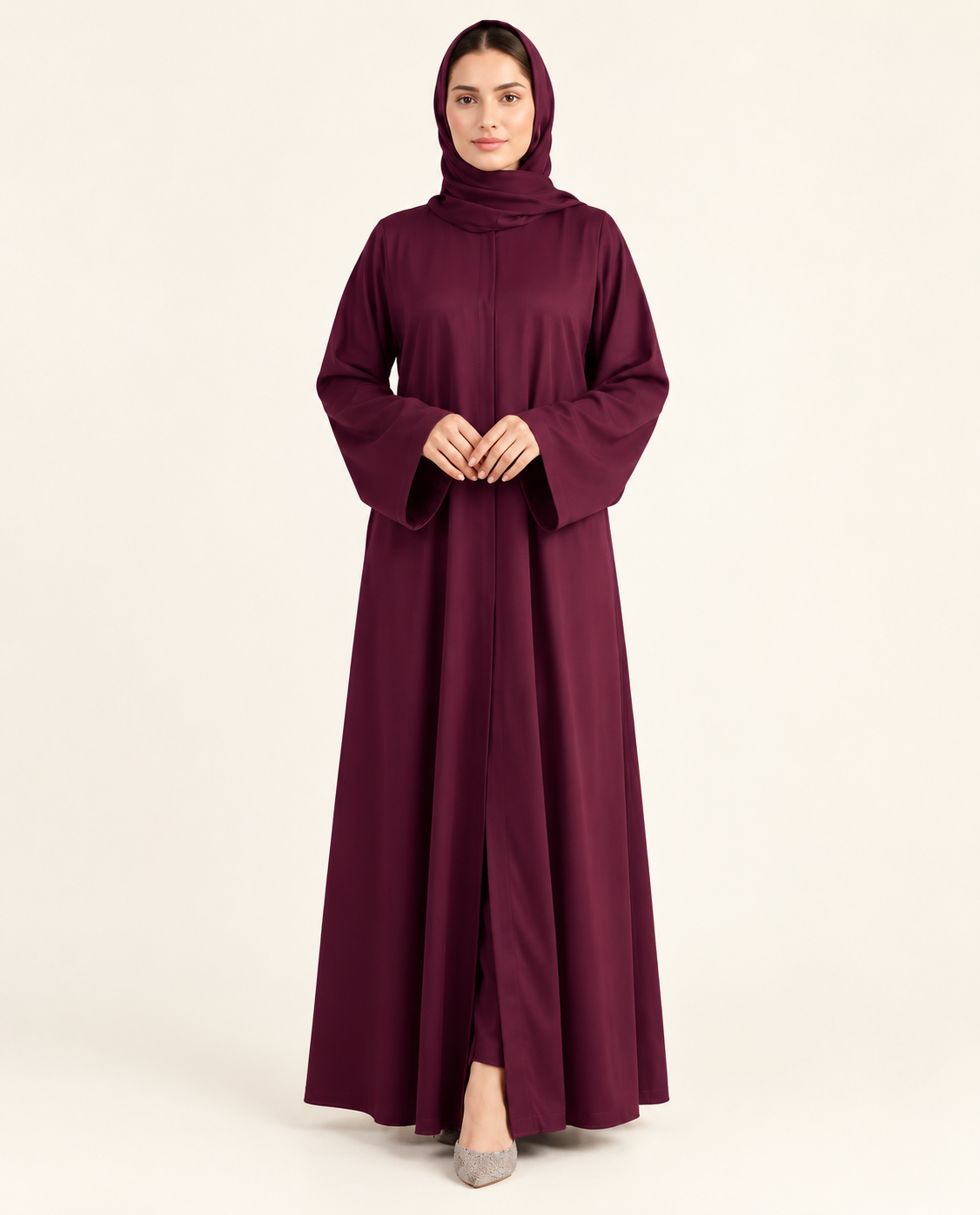 Front Open Abaya - Maroon