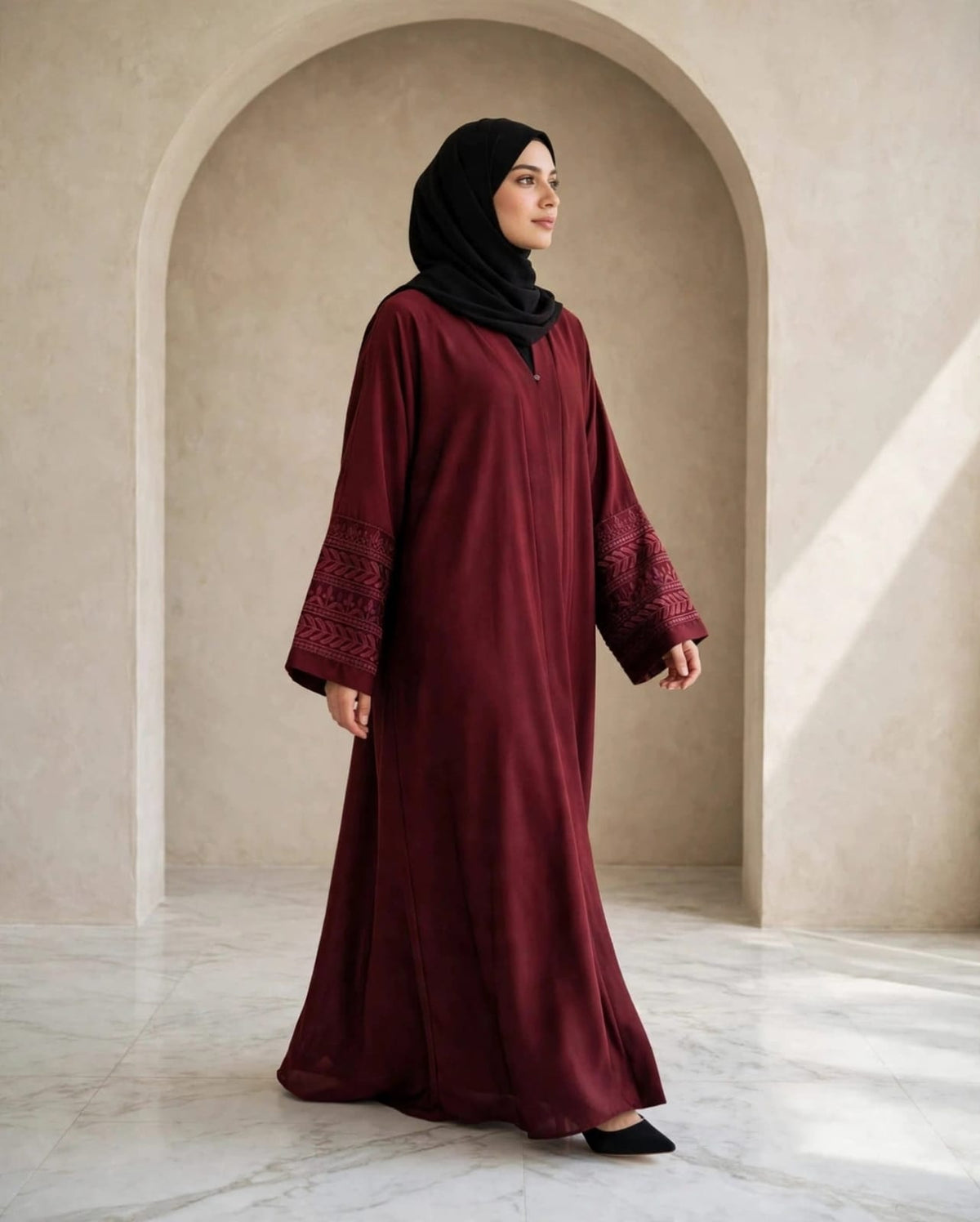 Embroidery Abaya - Maroon