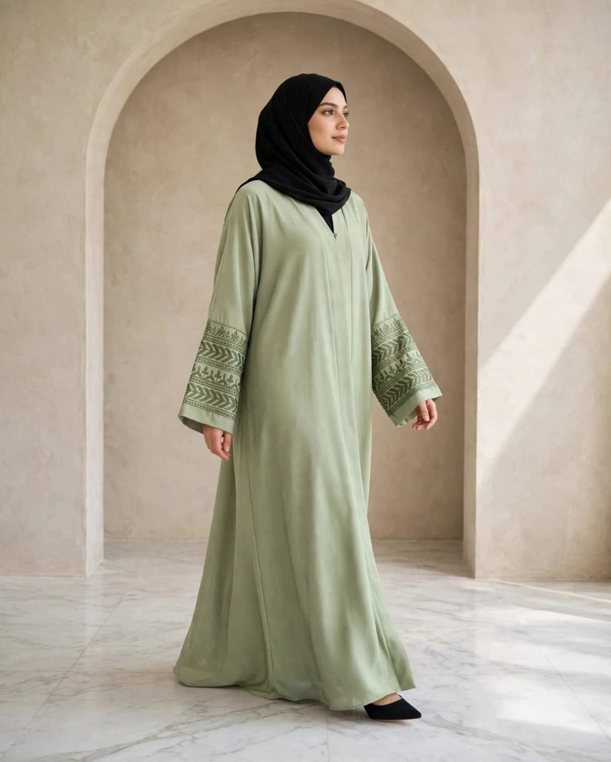 Embroidery Abaya - Pistachio Color