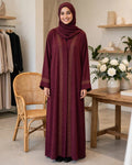 Front Open Embroidery Abaya - Maroon