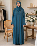 Front Open Embroidery Abaya - Teal blue/ Zinc