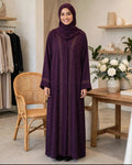 Front Open Embroidery Abaya - Deep Plum Purple
