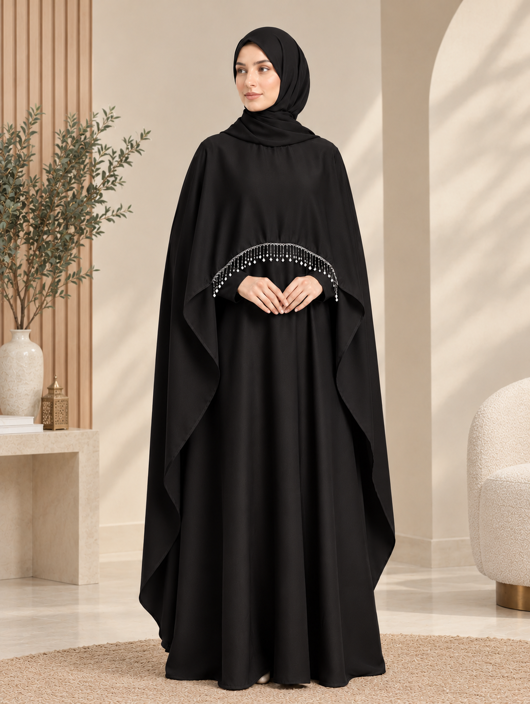 PRINCESS CAPE Abaya - 4 Piece -Black
