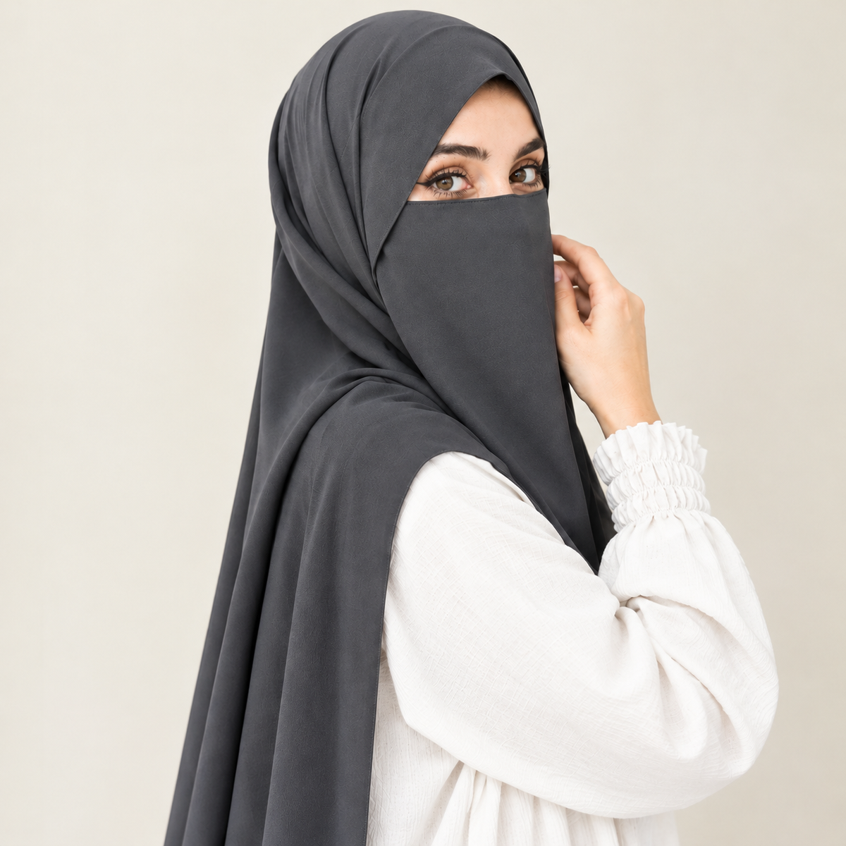 Hijab Niqab Set-Charcoal Grey