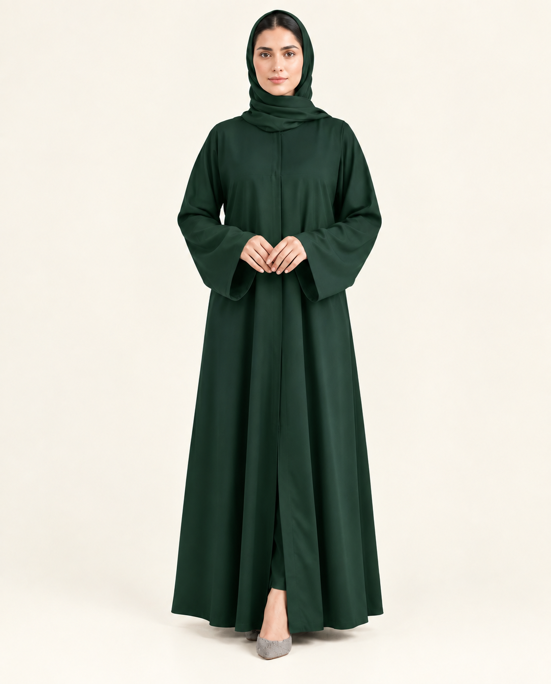 Front Open Abaya - Forest Green