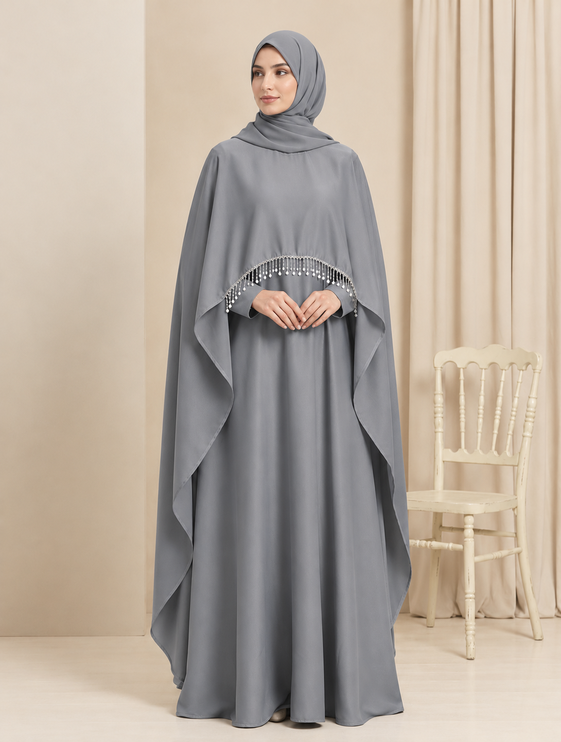 PRINCESS CAPE Abaya - 4 Piece - Grey