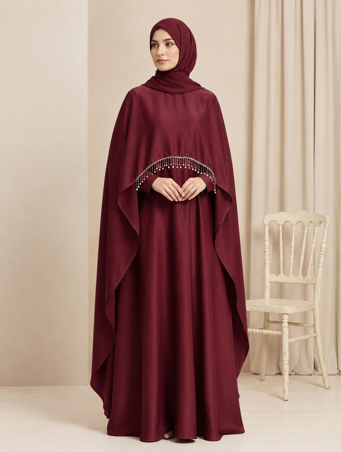 PRINCESS CAPE Abaya - 4 Piece - Maroon