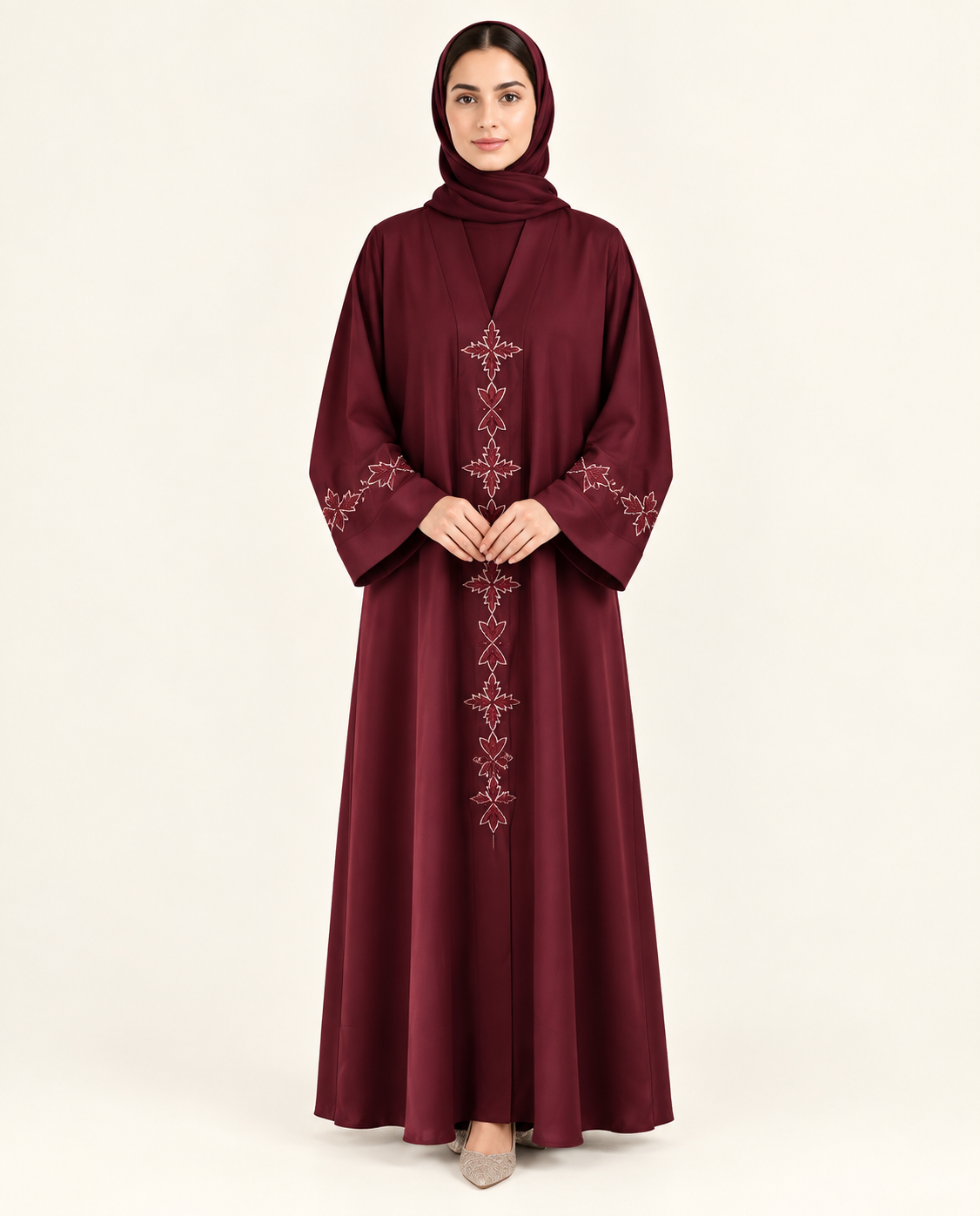 Panel Embroidery Abaya - Maroon