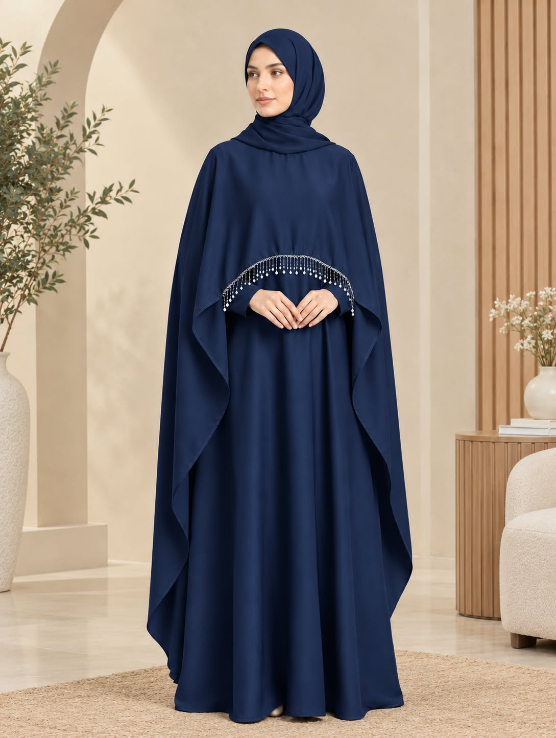 PRINCESS CAPE Abaya - 4 Piece - Navy Blue
