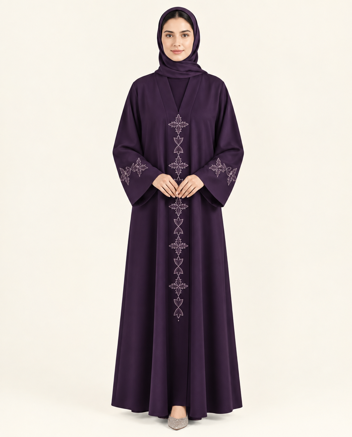 Panel Embroidery Abaya - Purple