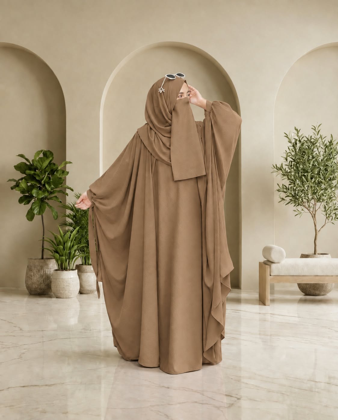 Kaftan Abaya - 4 Piece - Taupe Brown