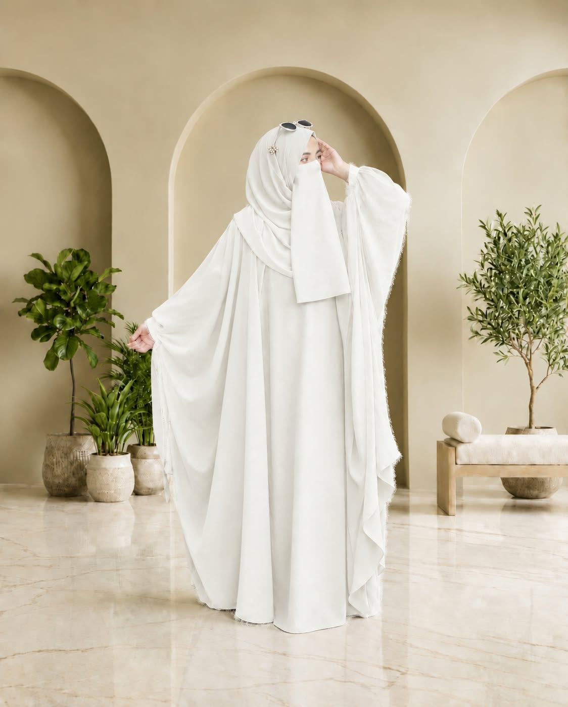 Kaftan Abaya - 4 Piece -Bright White