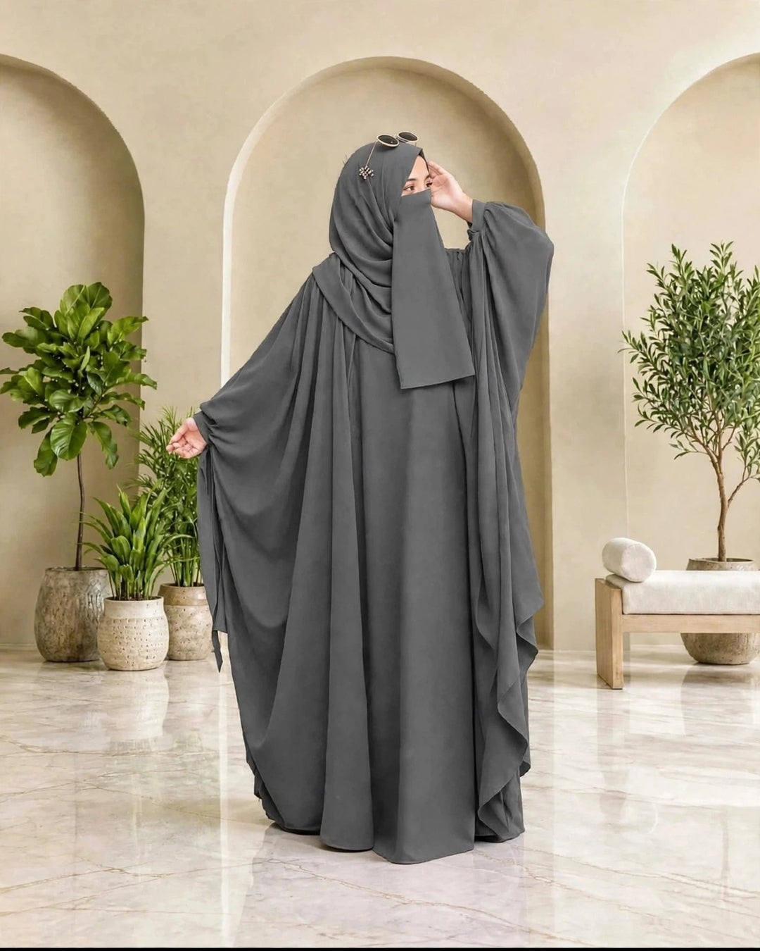 Kaftan Abaya - 4 Piece - Charcoal grey