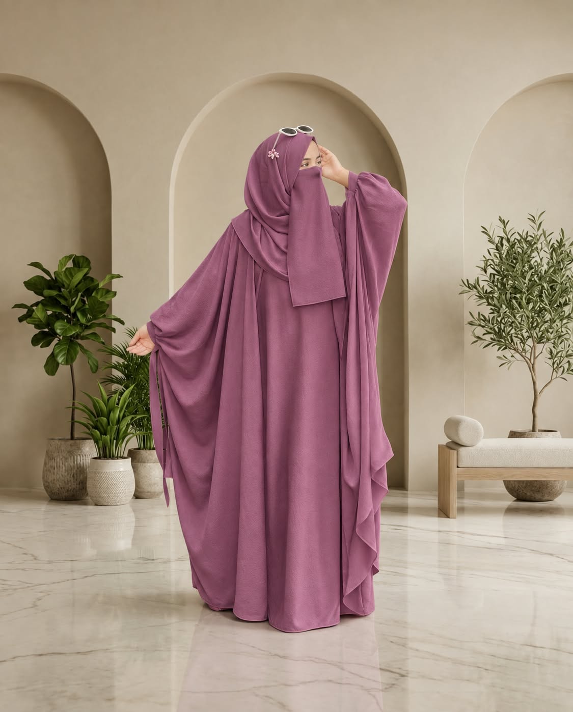 Kaftan Abaya - 4 Piece -Mauve Pink