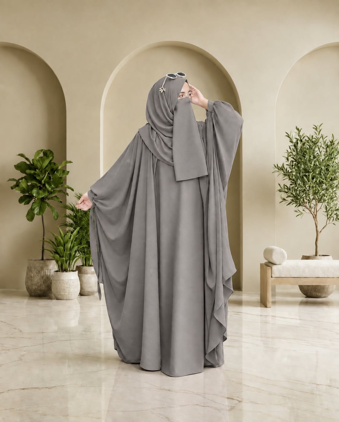 Kaftan Abaya - 4 Piece - Dove grey