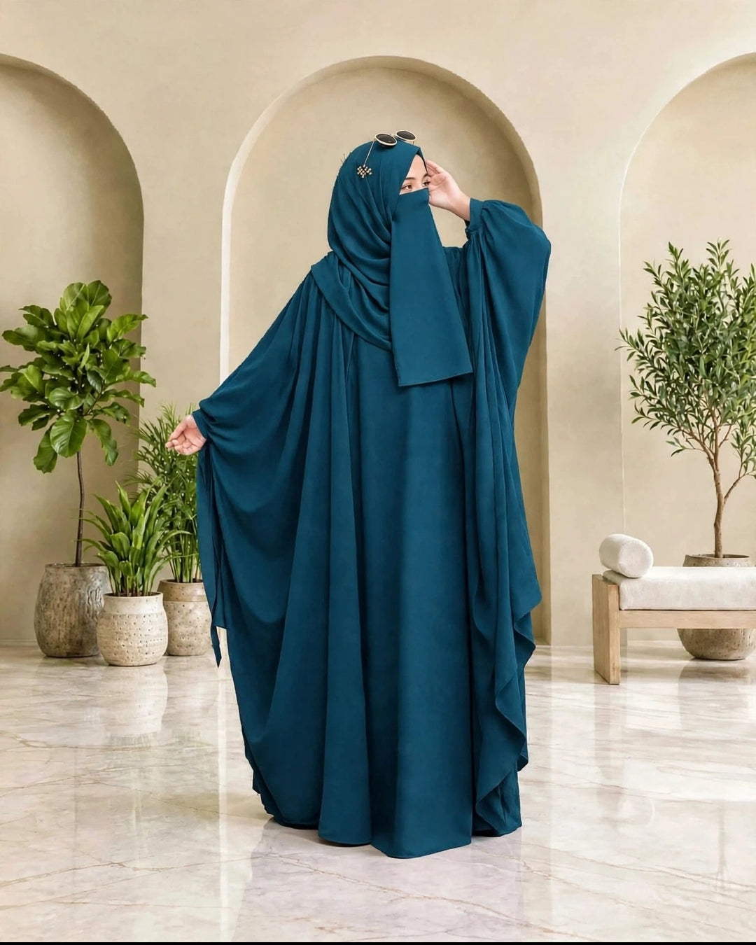 Kaftan Abaya - 4 Piece - Zinc Blue