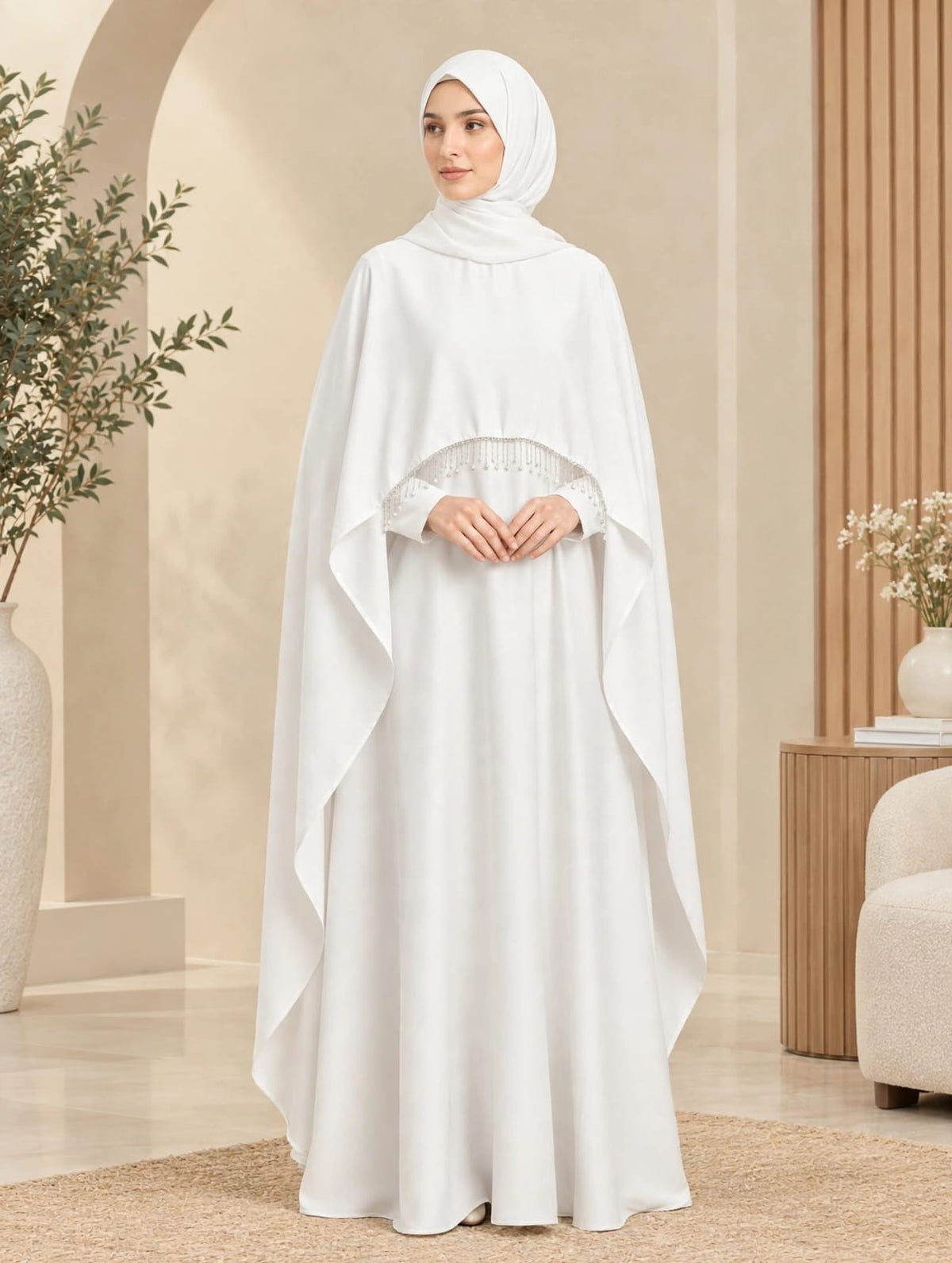 PRINCESS CAPE Abaya - 4 Piece - White